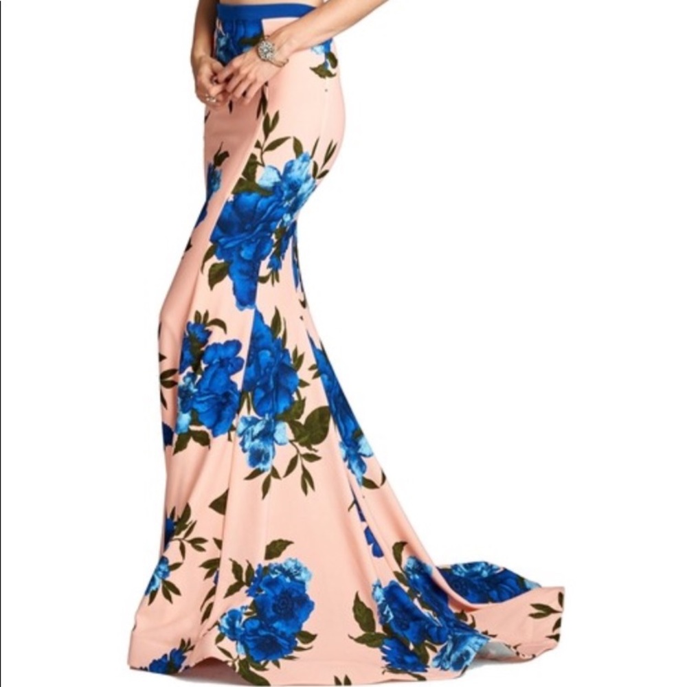 Two piece prom dress royal blue and blush